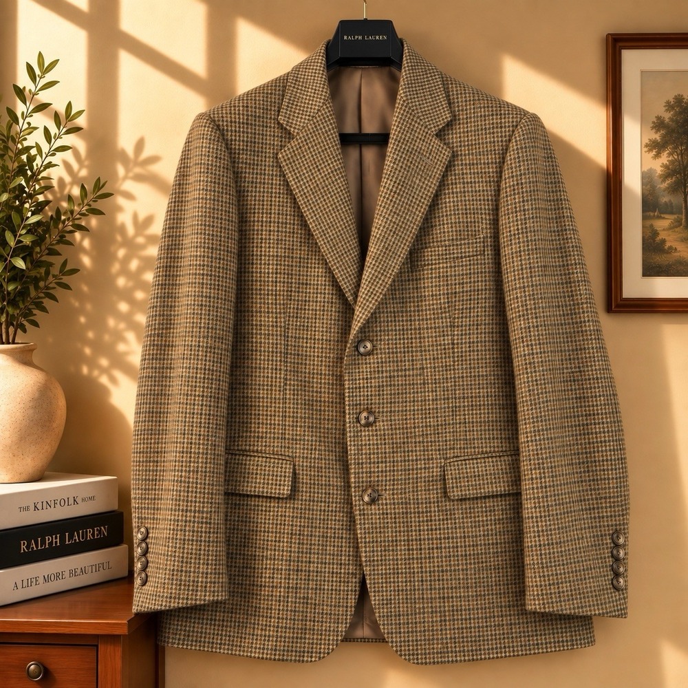 Ermenegildo Zegna Blazer Mens 40R Brown Houndstooth Wool Cashmere 3 Button